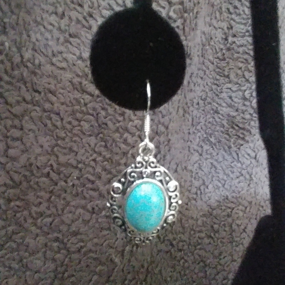 Natural Turquoise Stone Fish Hook Earrings D8 - Picture 2 of 4